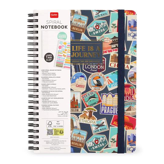 Lined Spiral-Bound Notebook - Spiral Notebook - Maxi - Travel Stickers - 7
