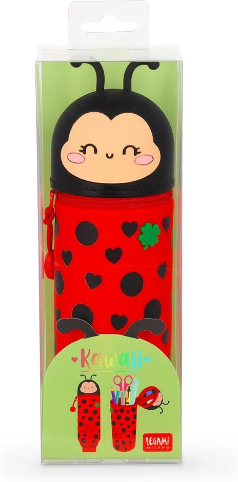 Legami - Kawaii Astuccio Scuola 2 in 1 in Morbido Silicone, Ladybug, Portapenne da Tavolo, Chiusura con Cerniera - 5