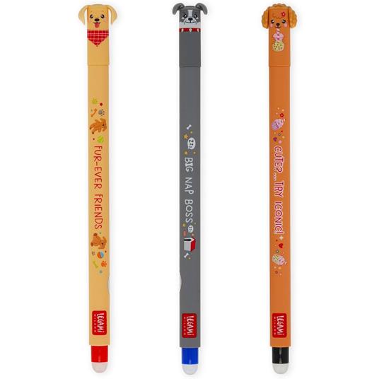 Legam Set di 3 Penne Gel Cancellabili Fur-ever Friends, Penne con Inchiostro Cancellabile Termosensibile, Nero, Blu, Rosso