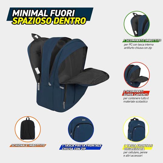 Zaino con zip e scomparti Monocolore blu Comix - 5