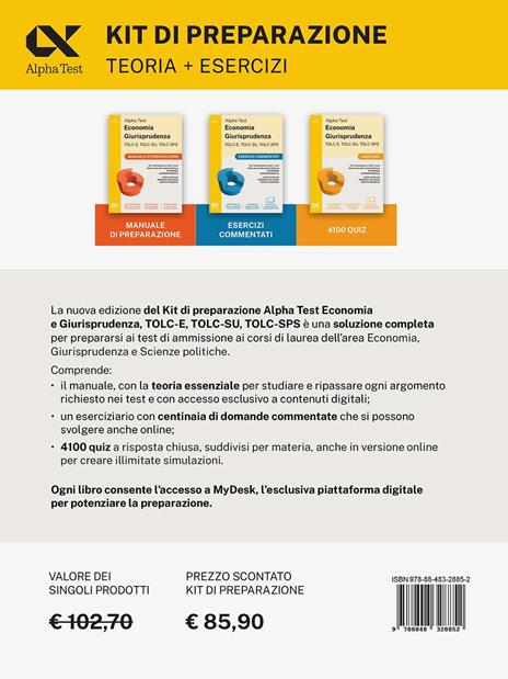 Alpha Test Economia Giurisprudenza TOLC-E, TOLC-SU, TOLC-SPS 2026-2027. Kit di preparazione. Per test di ammissione universitari. Con piattaforma e simulatore online - 5