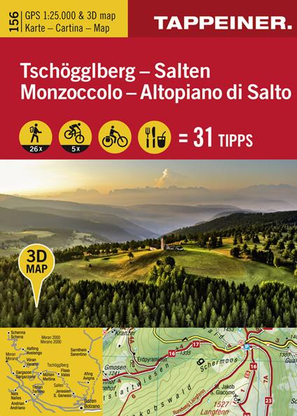 Tschöggelberg. Salten-Monzoccolo. Altopiano di Salto. Cartina topografica 1:25000. Con panoramiche 3D. Ediz. bilingue. Vol. 125 - copertina