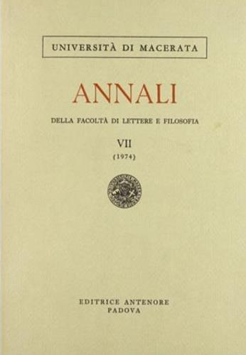 Annali della Facoltà di lettere e filosofia dell'Università di Macerata (1974). Vol. 7 - copertina