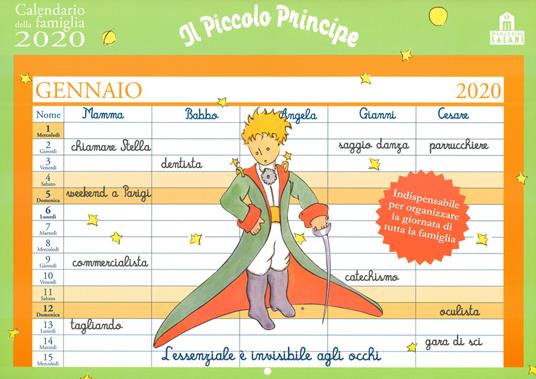 Il Piccolo Principe. Calendario della famiglia 2020 - copertina