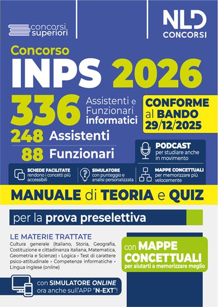 Concorso 336 INPS per 248 assistenti e 88 funzionari informatici. Manuale con teoria e quiz 2026 - copertina