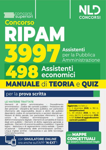 Concorso Ripam 3997 posti, profilo per 498 assistenti economici. Manuale di teoria e quiz per la prova unica - copertina